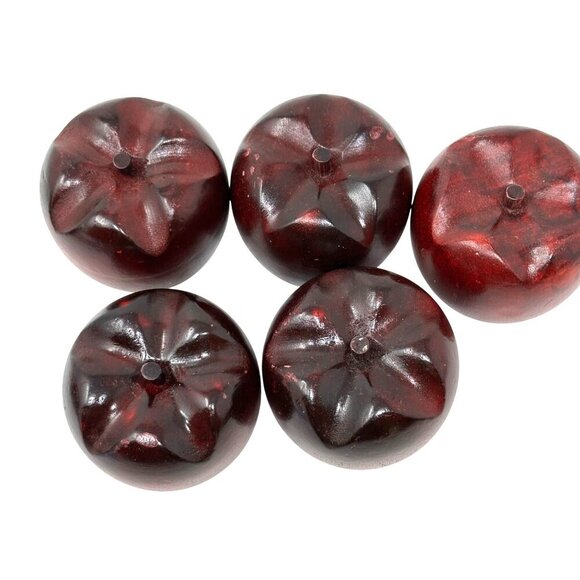Set Of 5 Red Wooden Apples Rustic Farmhouse Kitchen Bowl Filler Decor Primitive - Picture 4 of 15